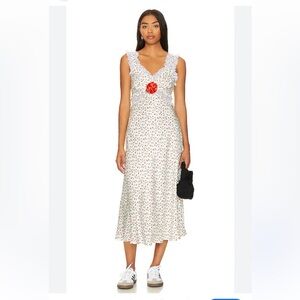 NWT For Love & Lemons Ginger Midi Dress in White Multi
